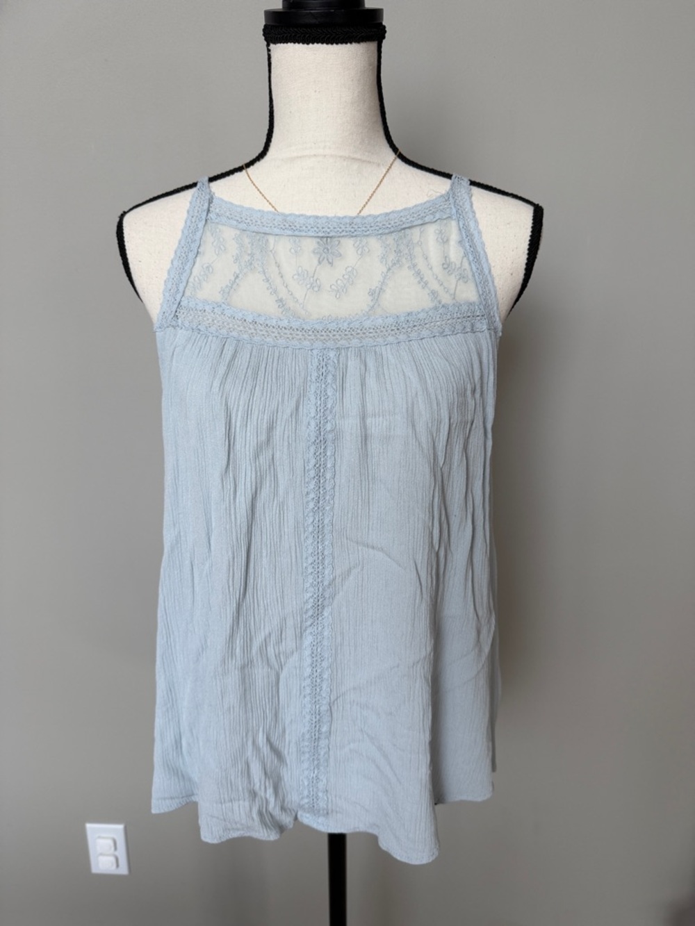 Maurices Light Blue Lace Yoke Women's Tank Top